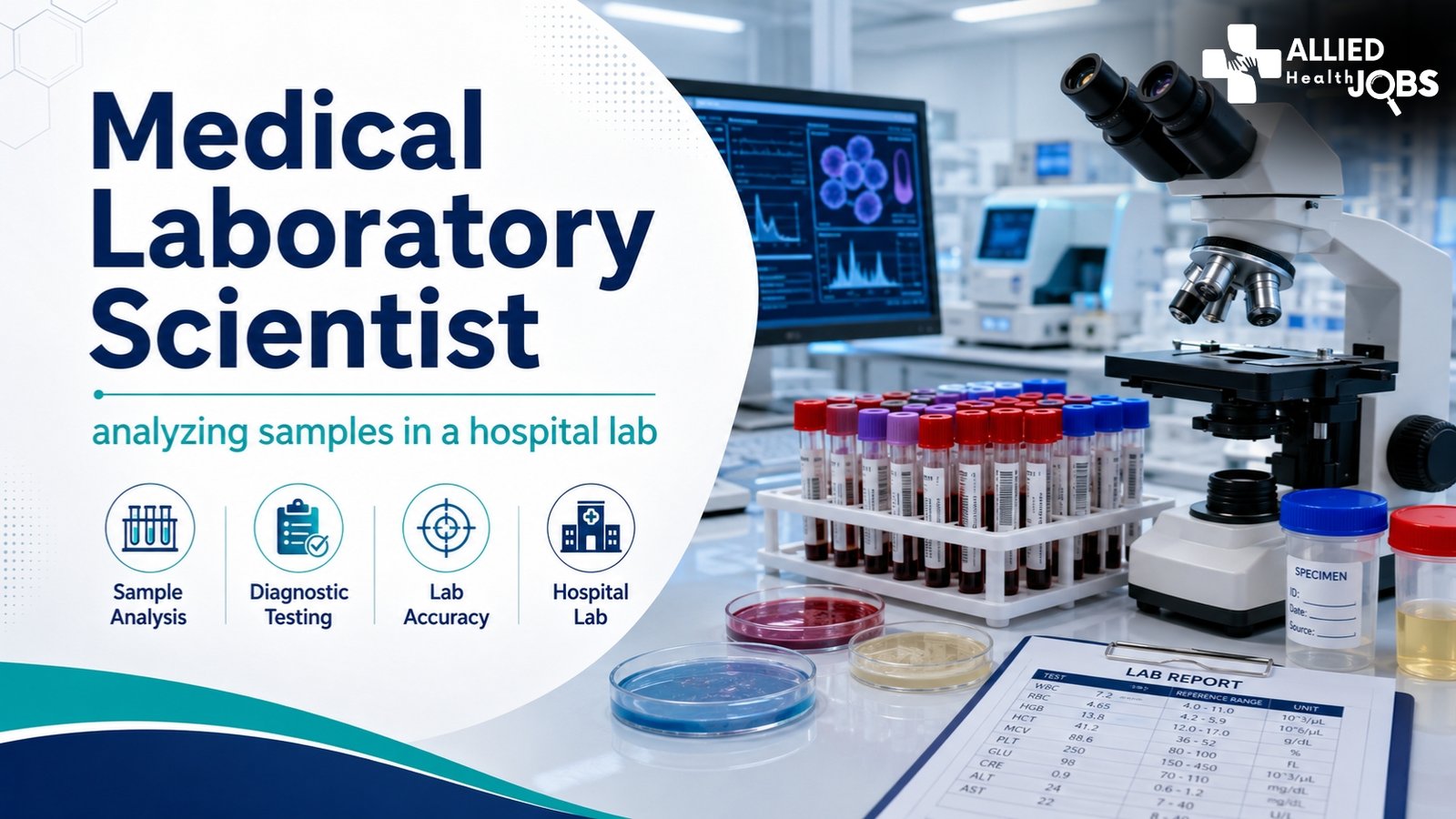 Medical Laboratory Scientist analyzing samples in a hospital lab