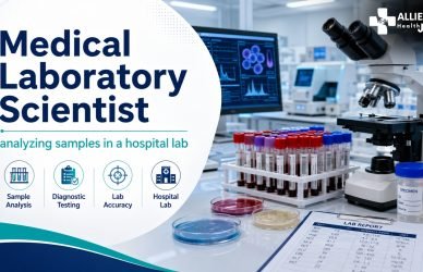 Medical Laboratory Scientist analyzing samples in a hospital lab